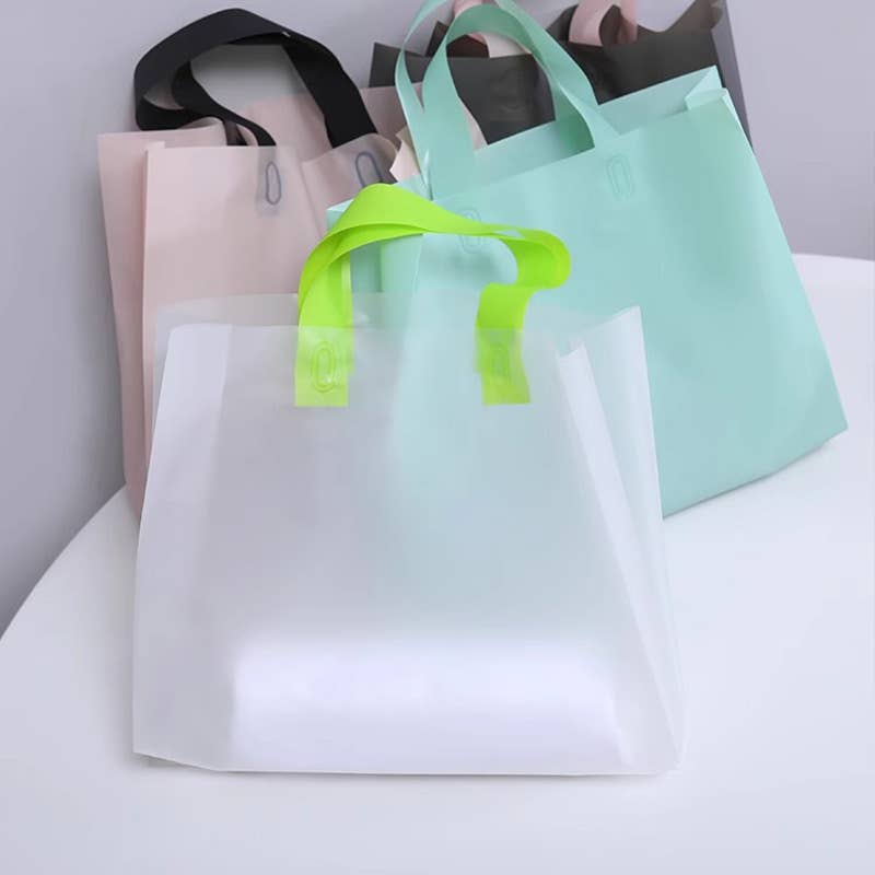 50 pcs, Neon Green Frosted white premium PVC gift bags: Medium