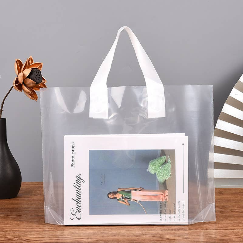 50pcs, 3 sizes Transparent PVC gift bag with white handle: Middle