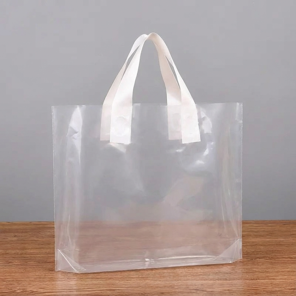 50pcs, 3 sizes Transparent PVC gift bag with white handle: Medium