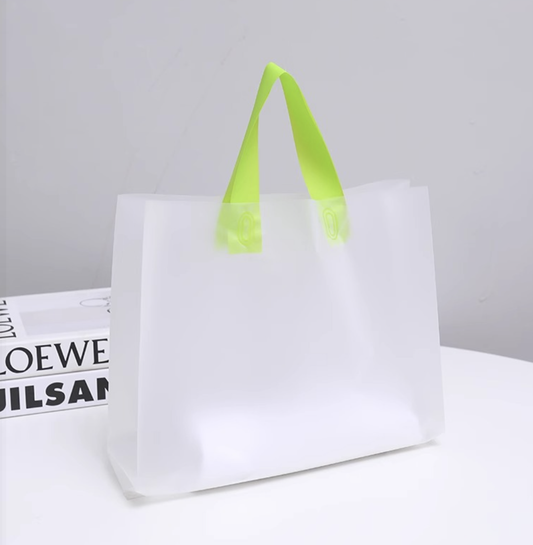 50 pcs, Neon Green Frosted white premium PVC gift bags: Medium