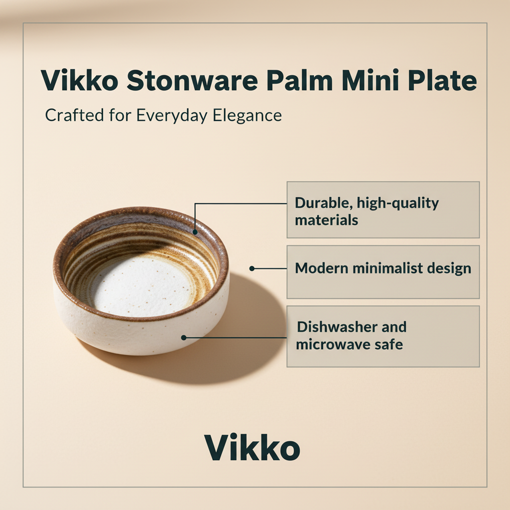 Vikko Stoneware Palm Mini Plate Cream White Brown Rim