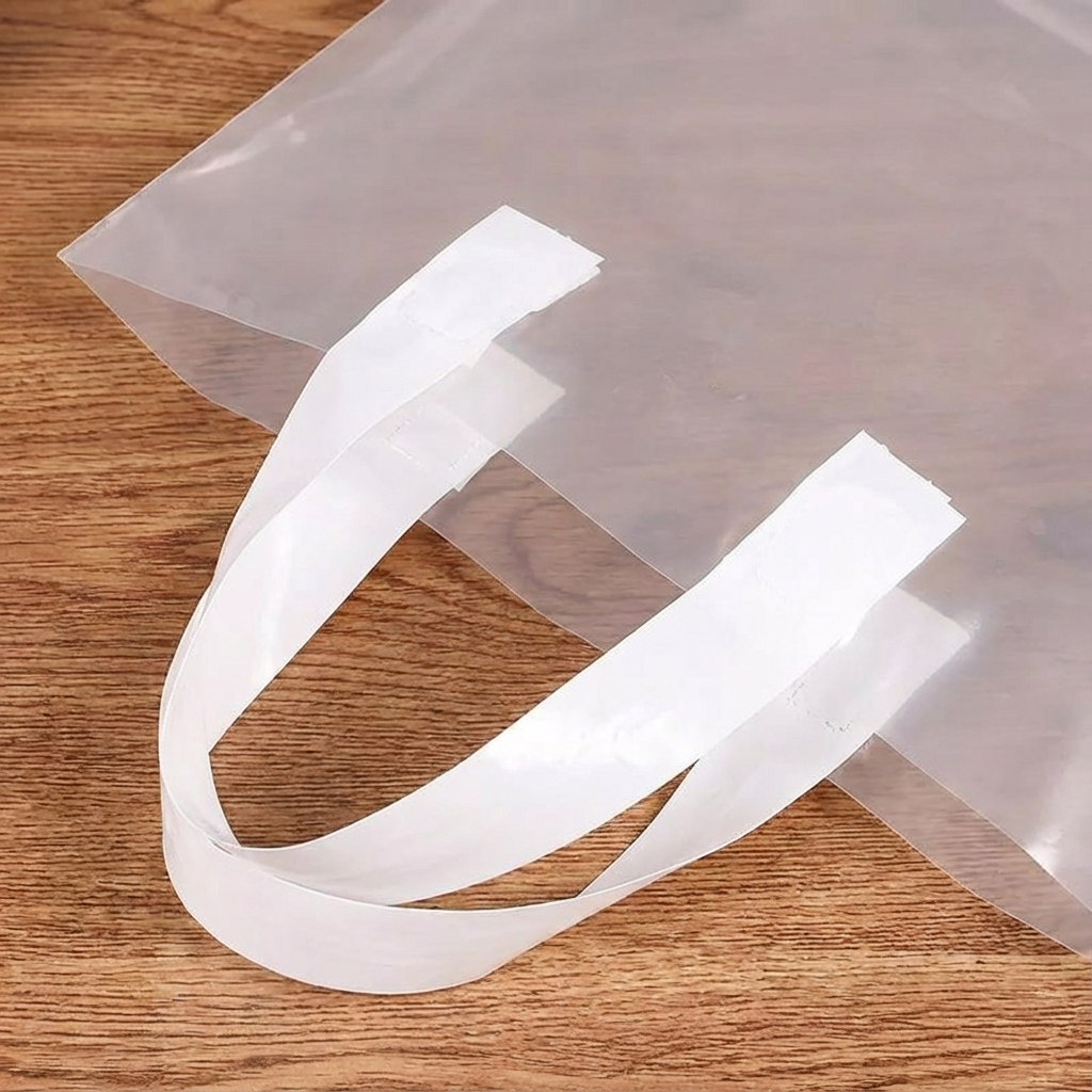 50pcs, 3 sizes Transparent PVC gift bag with white handle: Medium